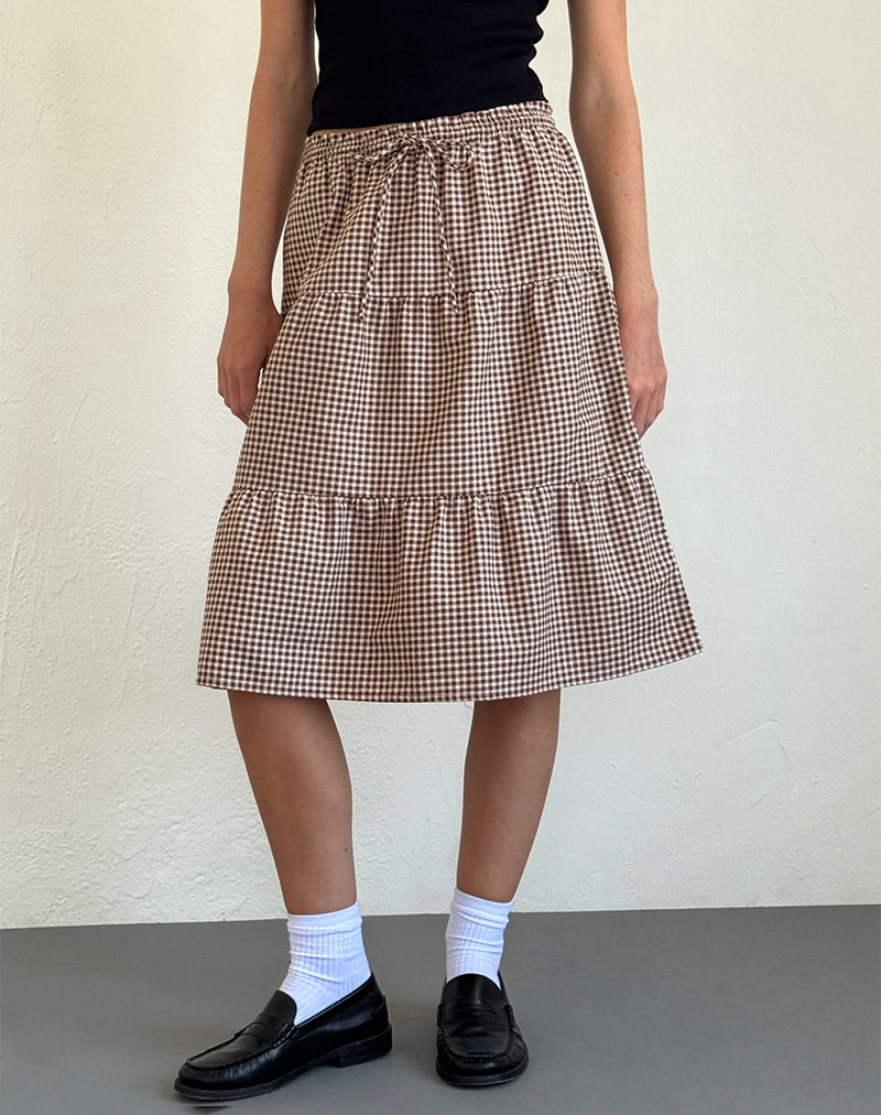 Falda Reef Midi en Mini Gingham Marrón
