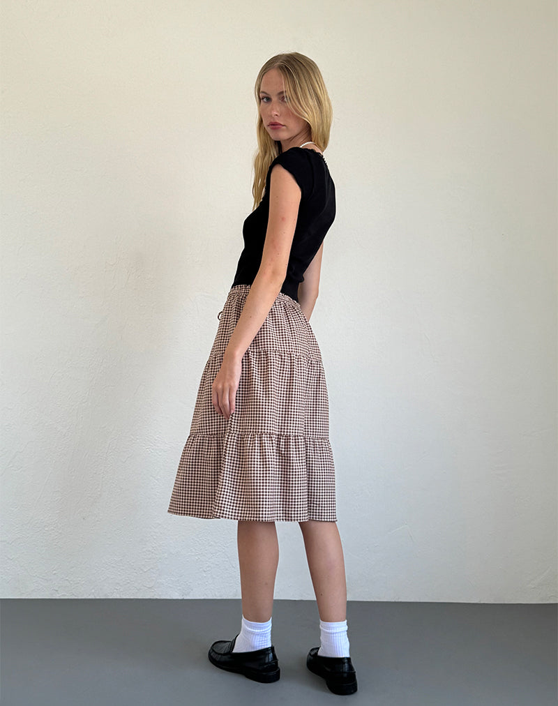Falda Reef Midi en Mini Gingham Marrón