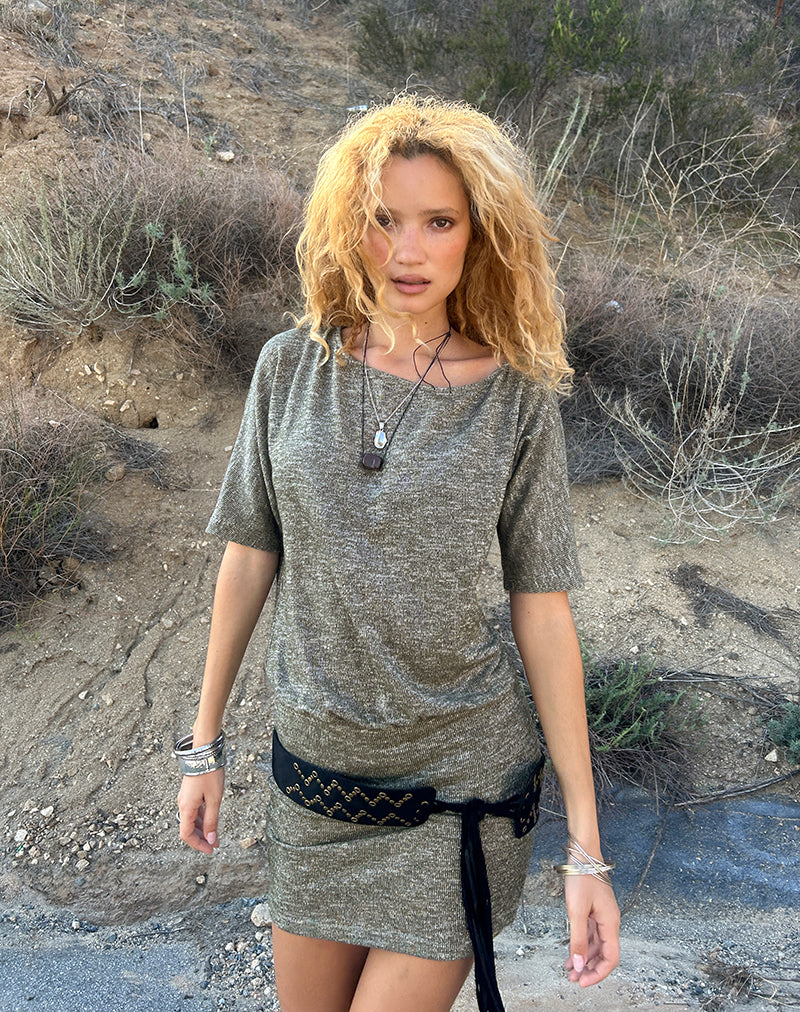 Imágenes de Reeta Mini Dress in Glitter Knit Khaki