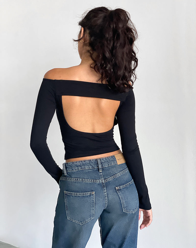 Top de manga larga Reiba en negro con ribete gris