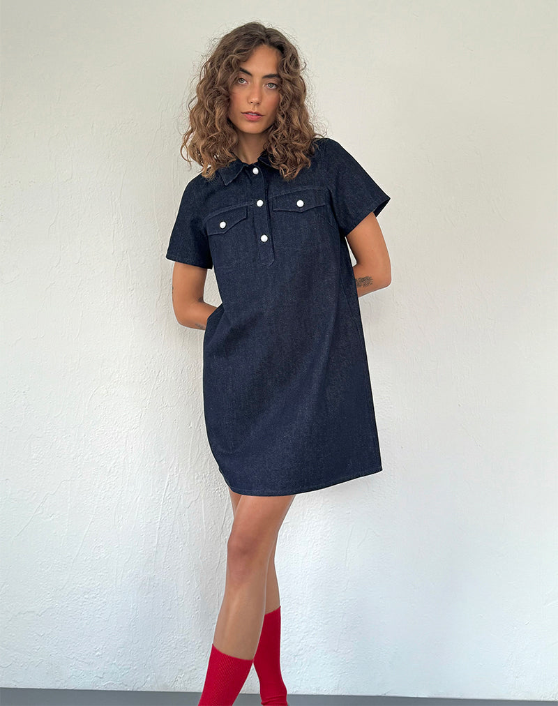 Imagen de Reiga Smock Mini Dress in Denim Indigo