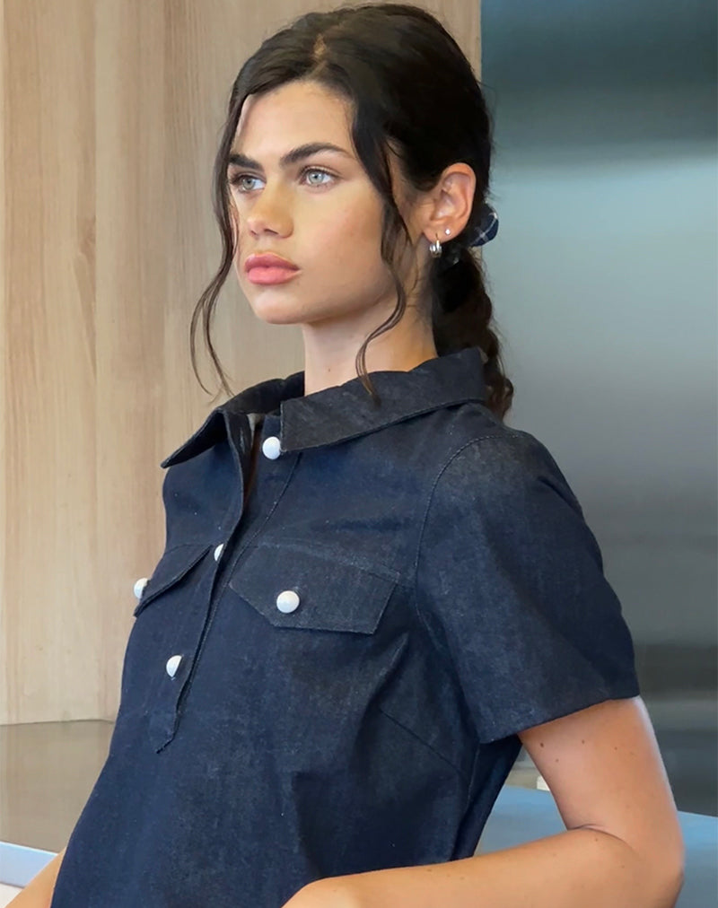 Imagen de Reiga Smock Mini Dress in Denim Indigo