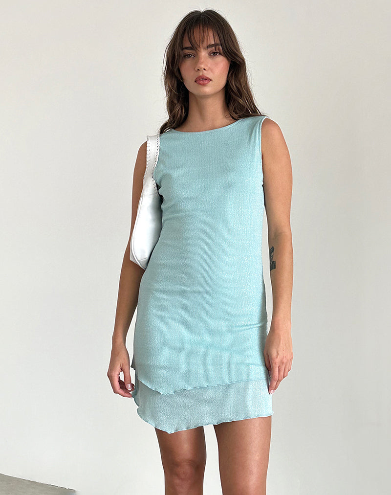 Minivestido Renata de canalé brillante azul claro
