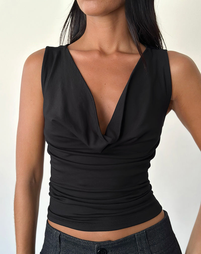 Imagen de Reni Camiseta con cuello redondo en punto de rayón negro