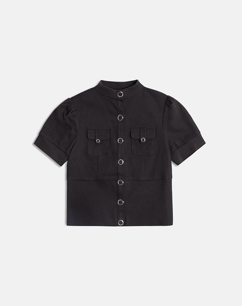 Imagen del top con botones Renia en gris oscuro