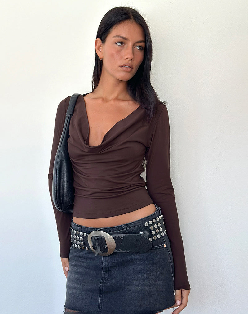 Imagen de Renice Camiseta de manga larga con capucha en chocolate amargo