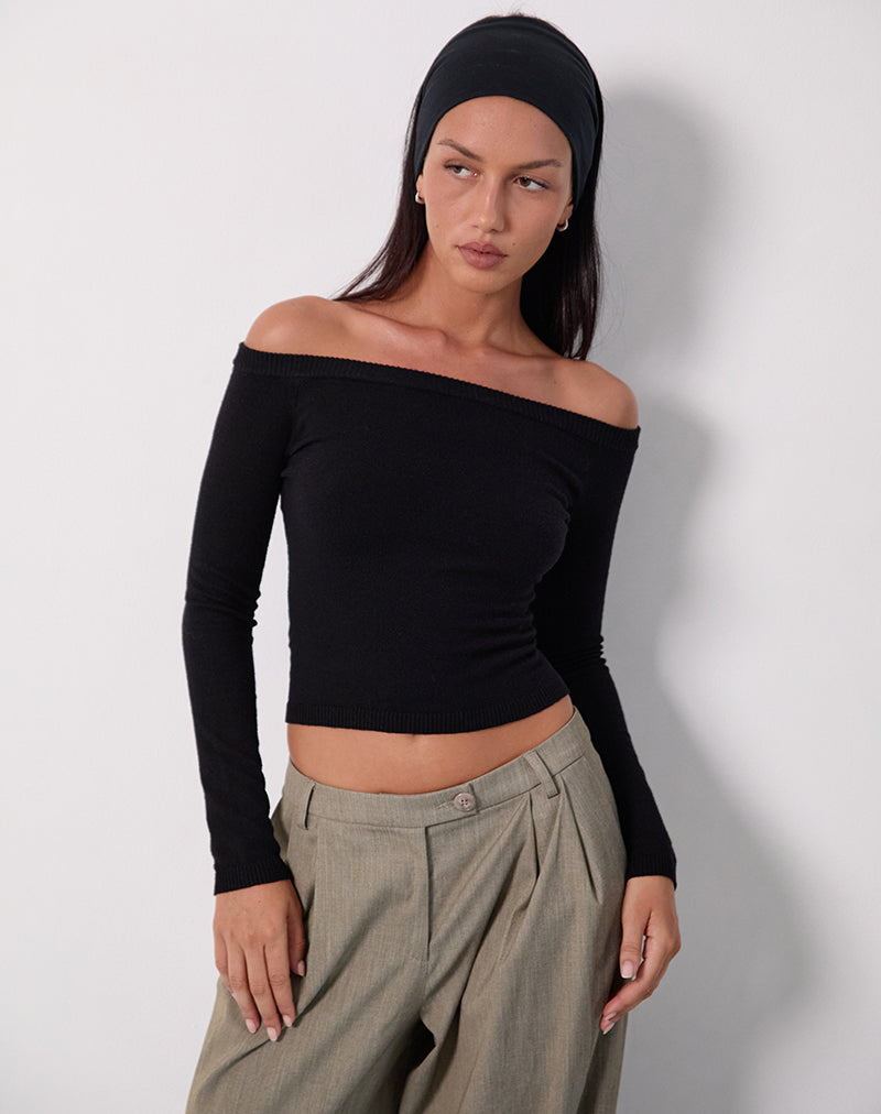 Top Renie Bardot de punto negro