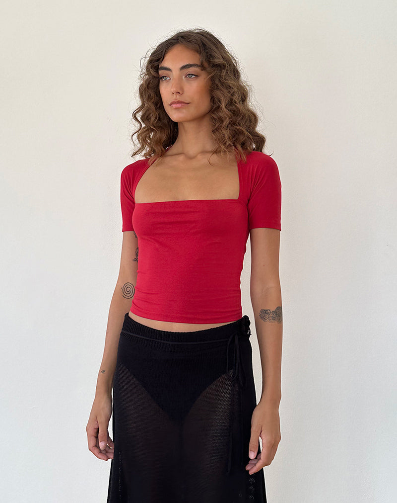 Requa Top de manga corta y cuello cuadrado en Rojo Adrenalina