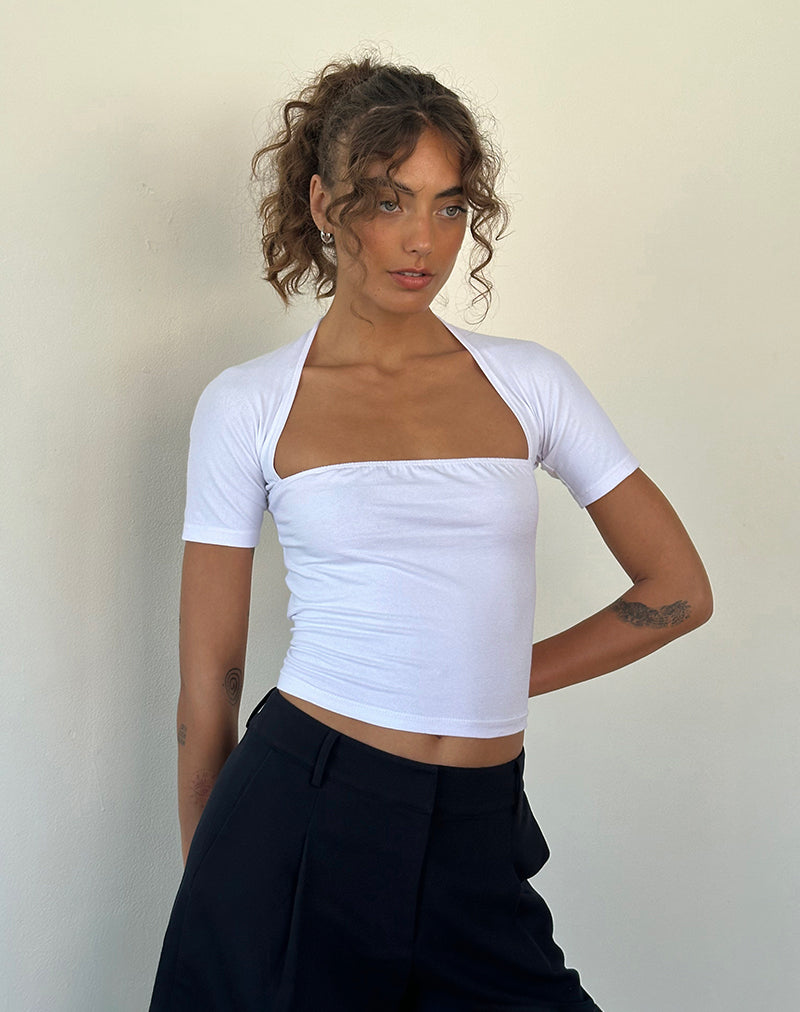 Requa Top de manga corta y cuello cuadrado en blanco