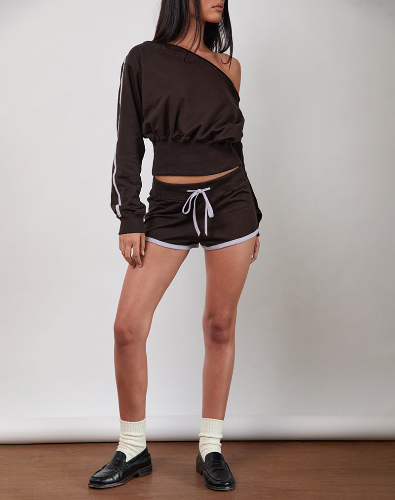 Imagen de Resata Runner Shorts en chocolate amargo con ribete violeta