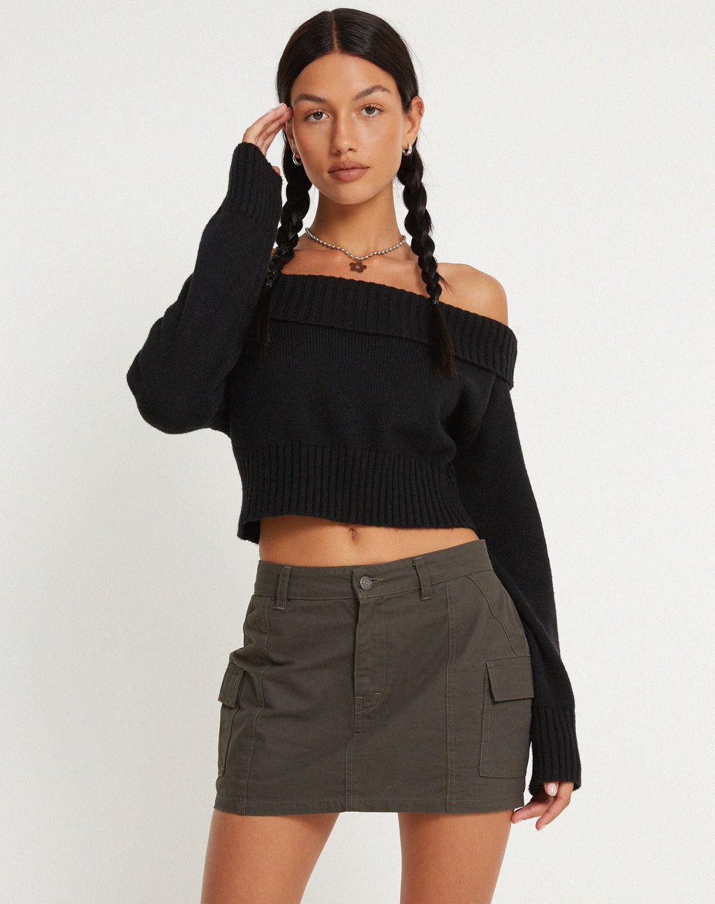 Minifalda Ajeng Low Rise Cargo en Panamá Gris Oscuro