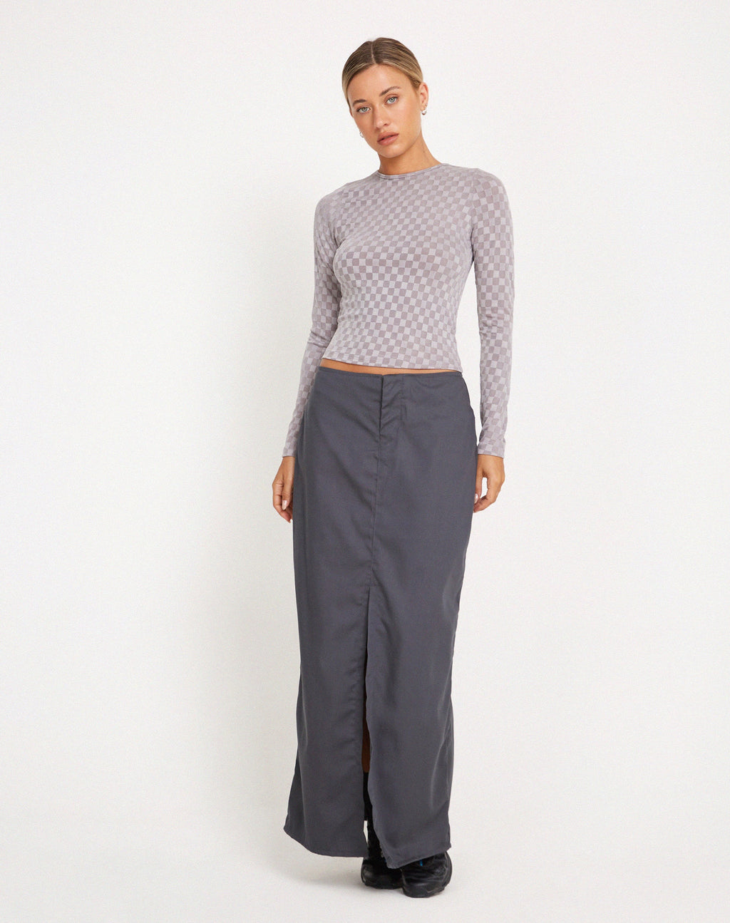 Crop Top de Manga Larga Natari en Check Grey