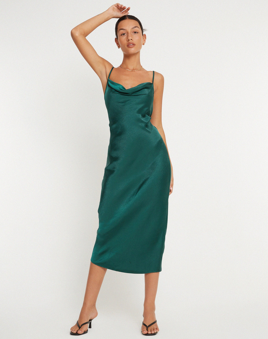 Vestido Palasha Midi de satén verde bosque