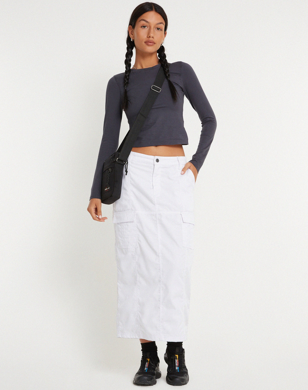Widya Falda Cargo Midi Blanca