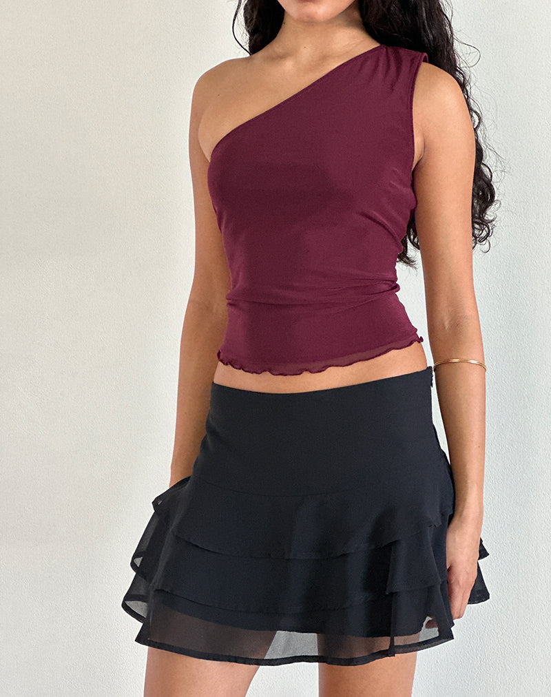 Imagen de Rhian Top de un hombro en malla Granate