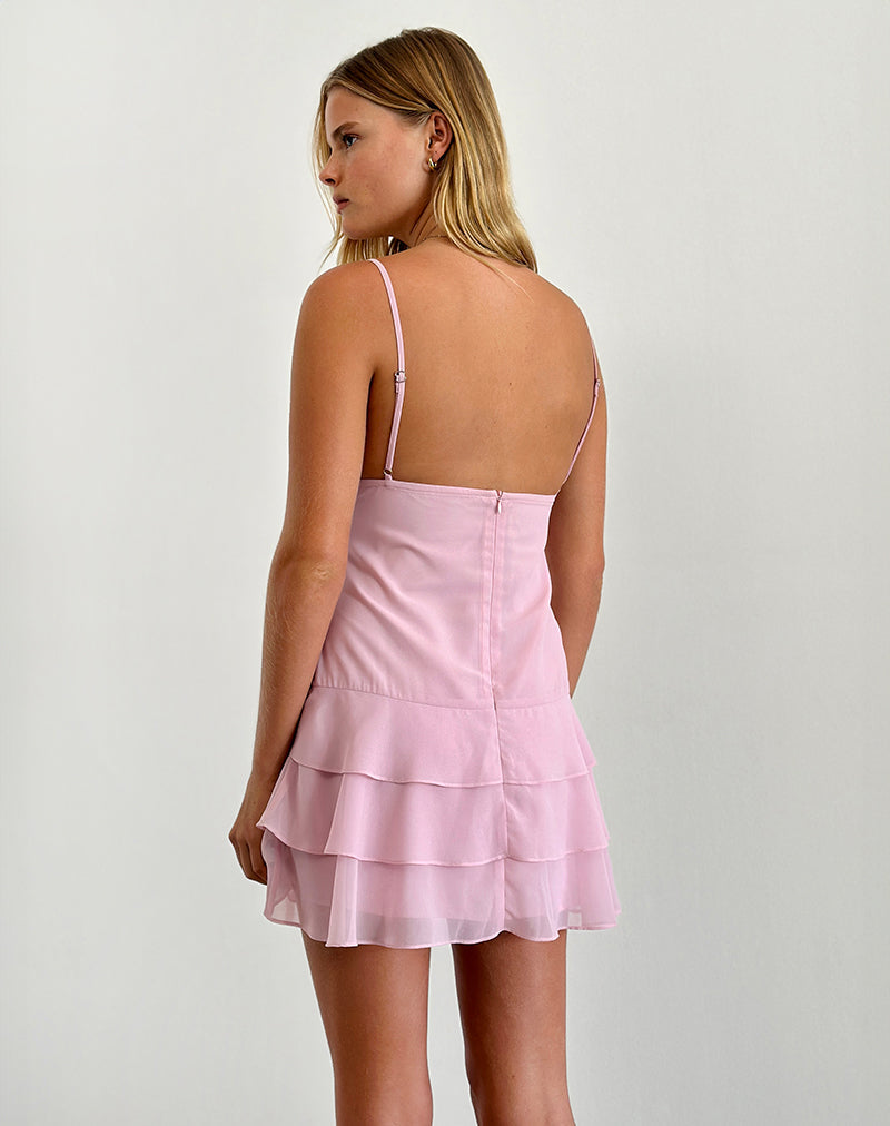 Imagen de Riasi Mini vestido de gasa rosa bebé con volantes