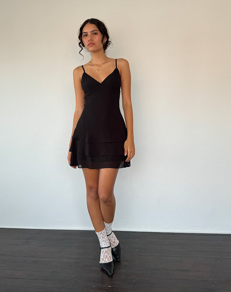 Imagen de Riasi Mini vestido de gasa con volantes Negro