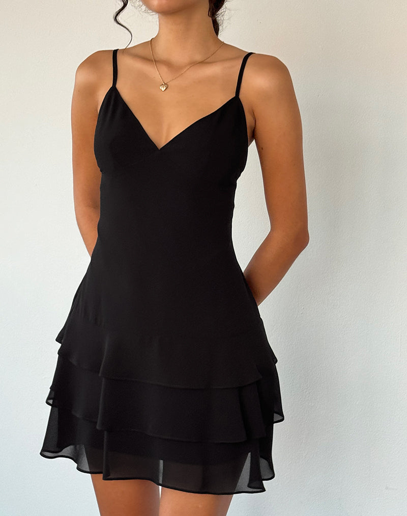 Imagen de Riasi Mini vestido de gasa con volantes Negro