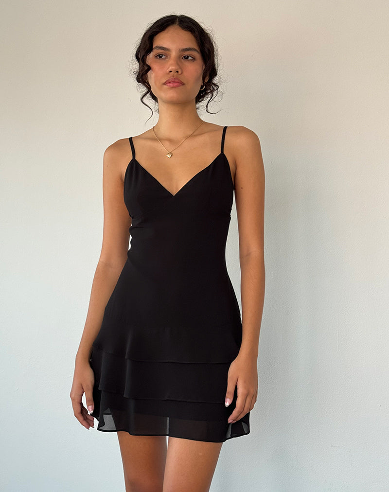 Imagen de Riasi Mini vestido de gasa con volantes Negro