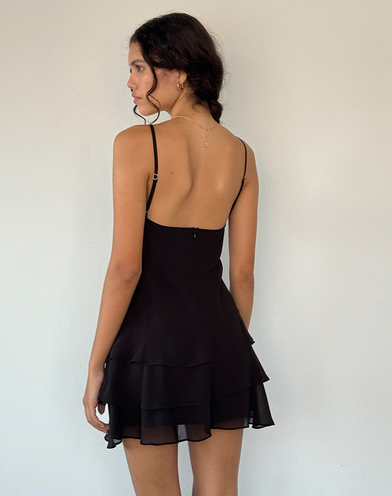 Imagen de Riasi Mini vestido de gasa con volantes Negro