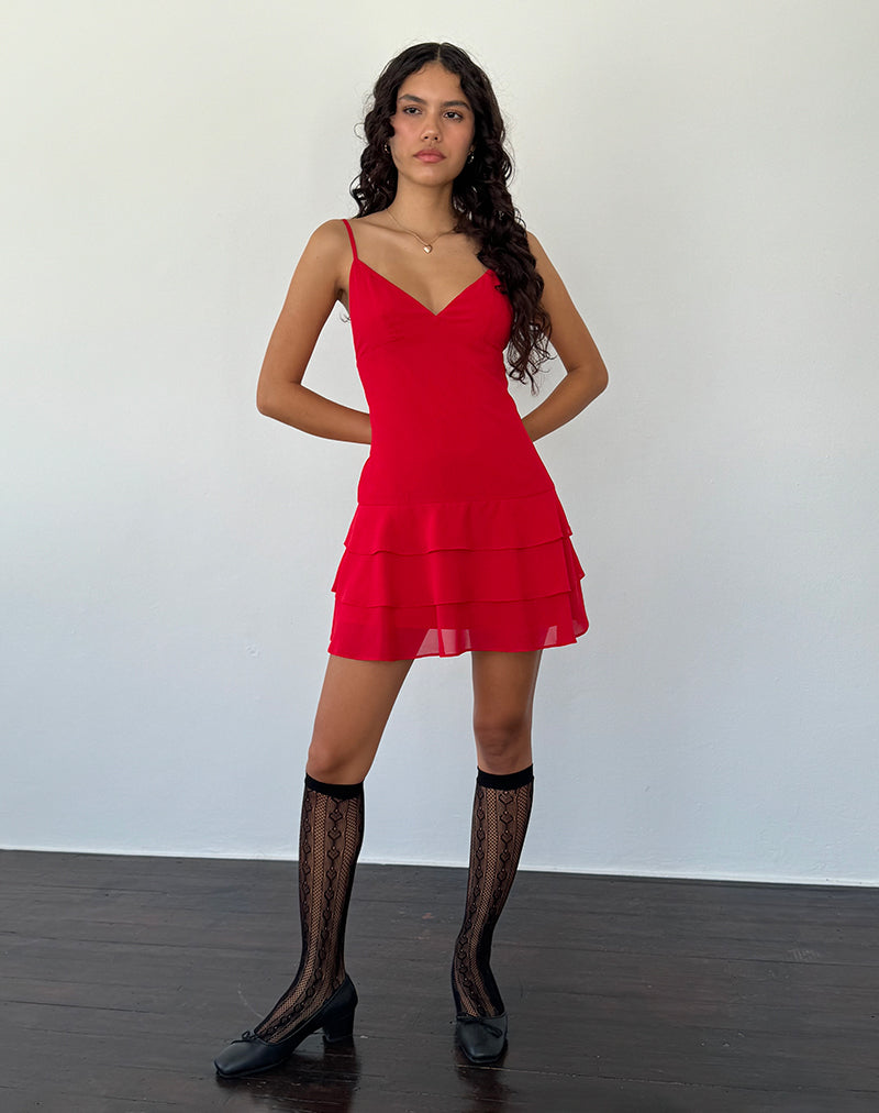 Minivestido de gasa con volantes Riasi Rojo