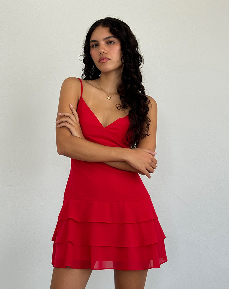 Imagen de Riasi Mini vestido de gasa con volantes Rojo