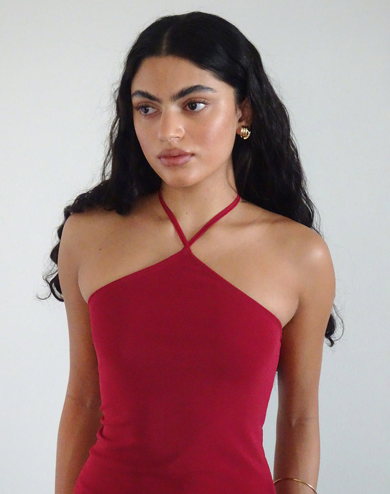 Imagen de Ribka Vestido Midi Cuello Haltern en Malla Cereza