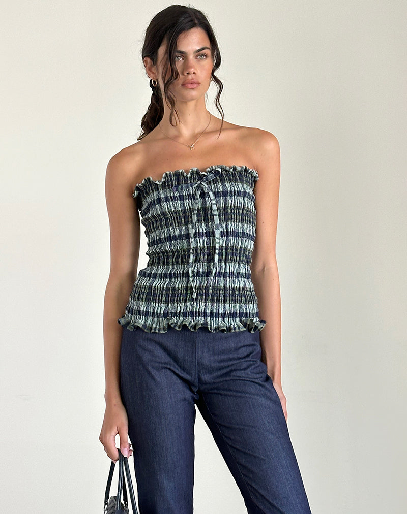 Imagen de Rigia Bandeau Top en Lino Mono Check Verde