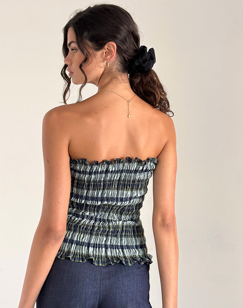 Imagen de Rigia Bandeau Top en Lino Mono Check Verde