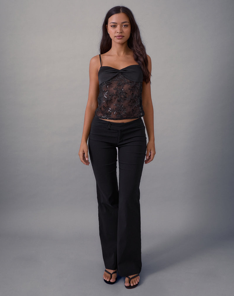 Imagen de Rikasu Top de gasa floral con lentejuelas Negro