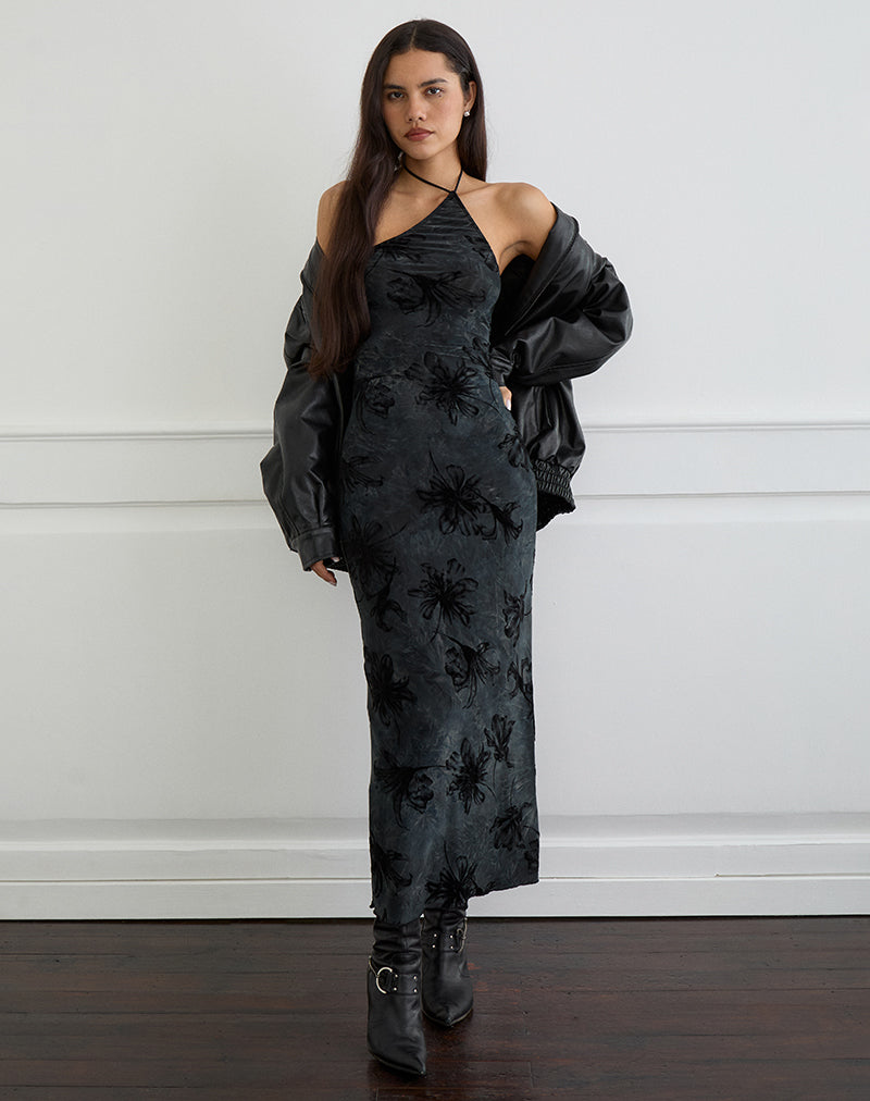 Maxivestido Rikaya en terciopelo gris quemado
