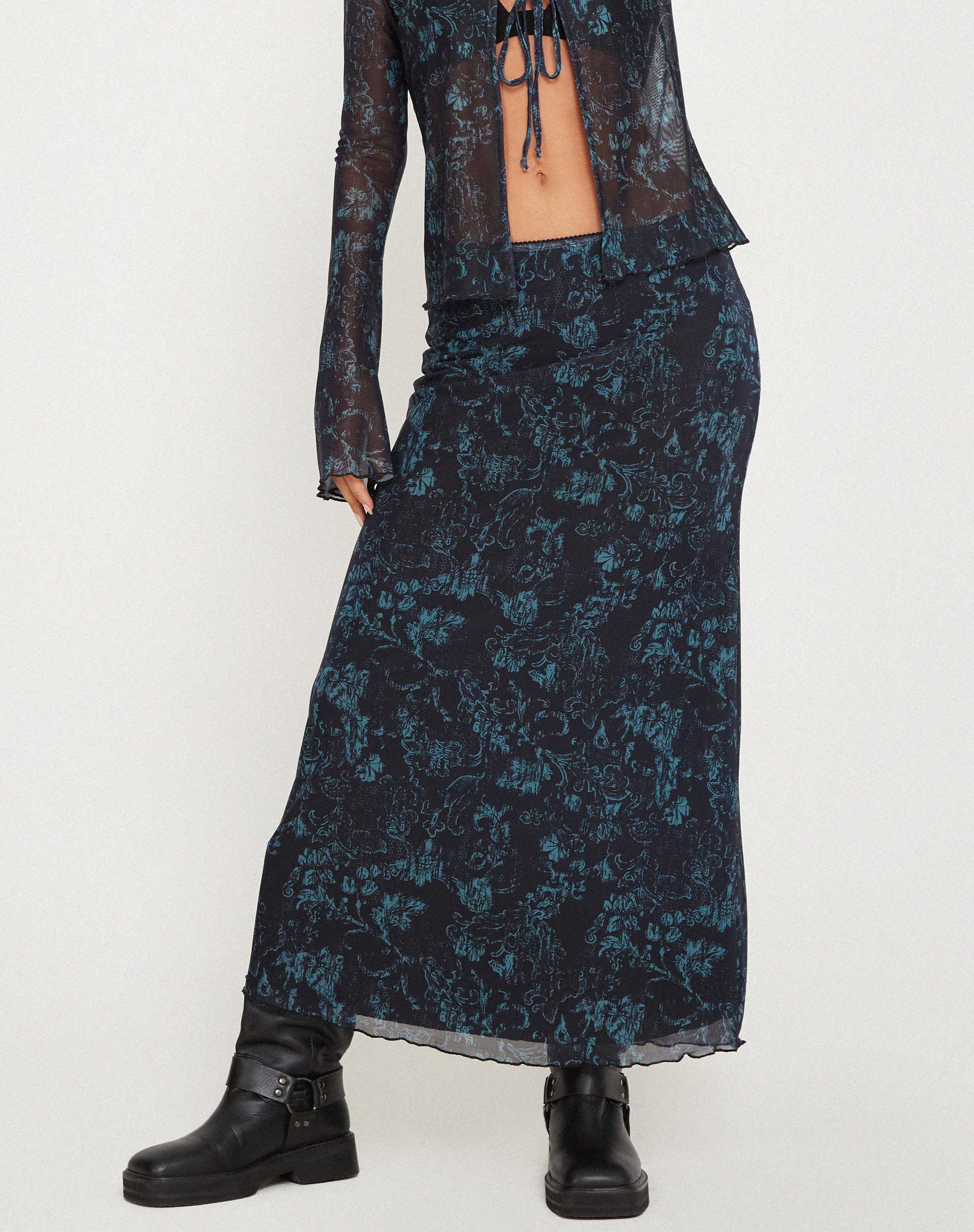Imagen de Rindu Falda Midi en Batik Botánico Negro Verde