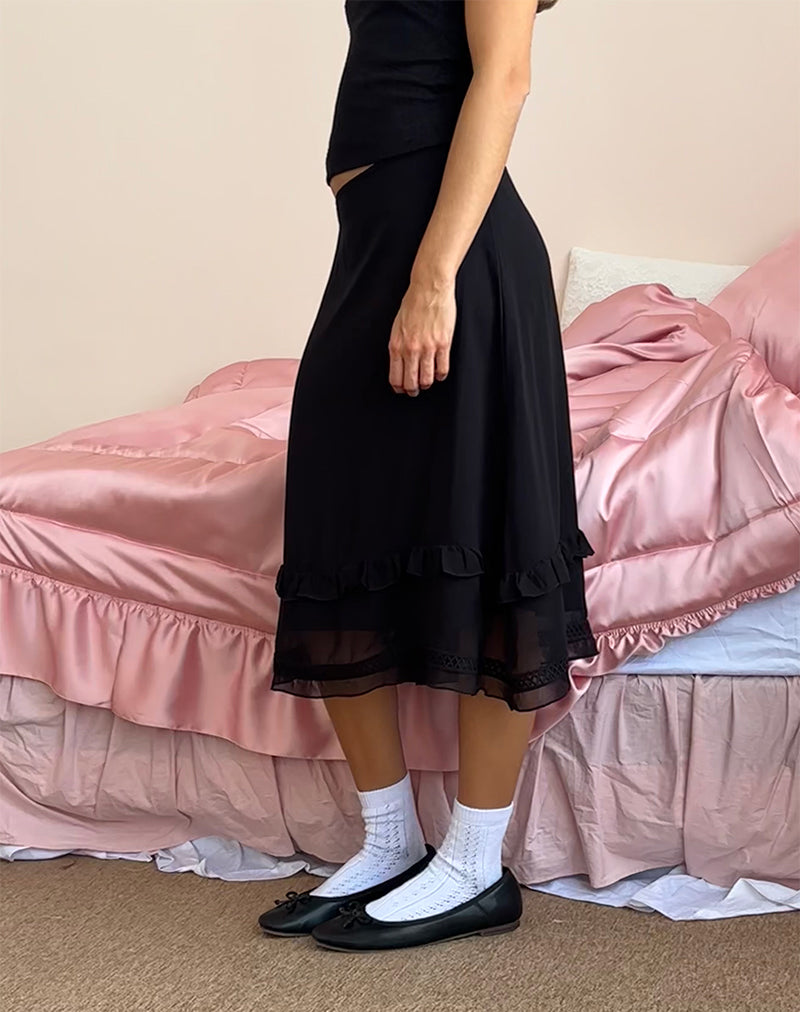 Lenuta Falda Midi de gasa en negro