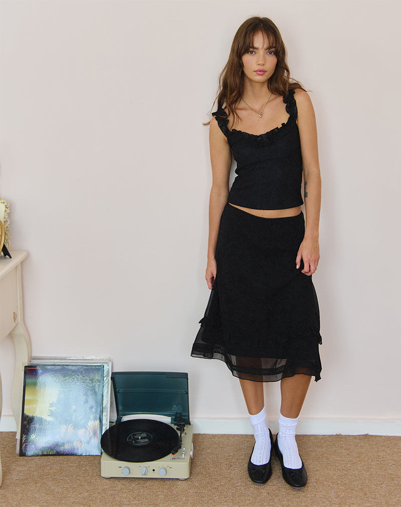 Lenuta Falda Midi de gasa en negro