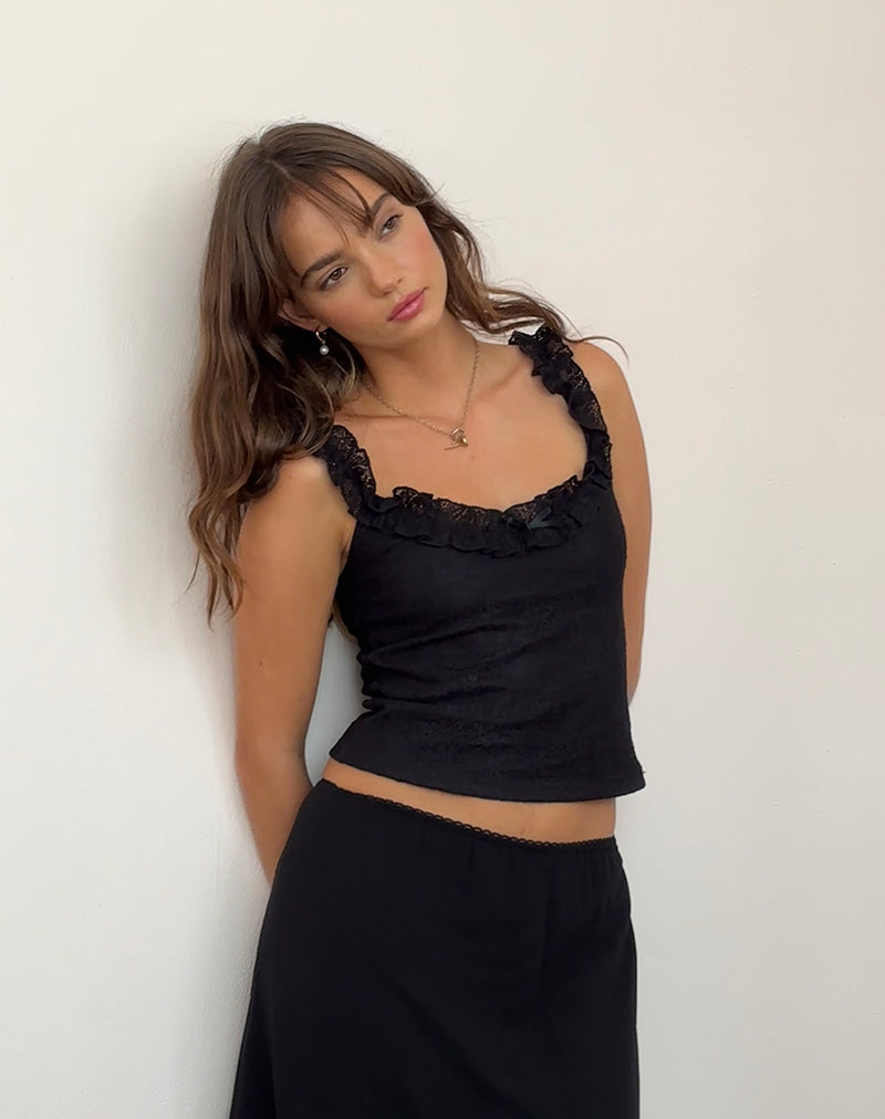 Roberta Frill Edge Top de Encaje Negro