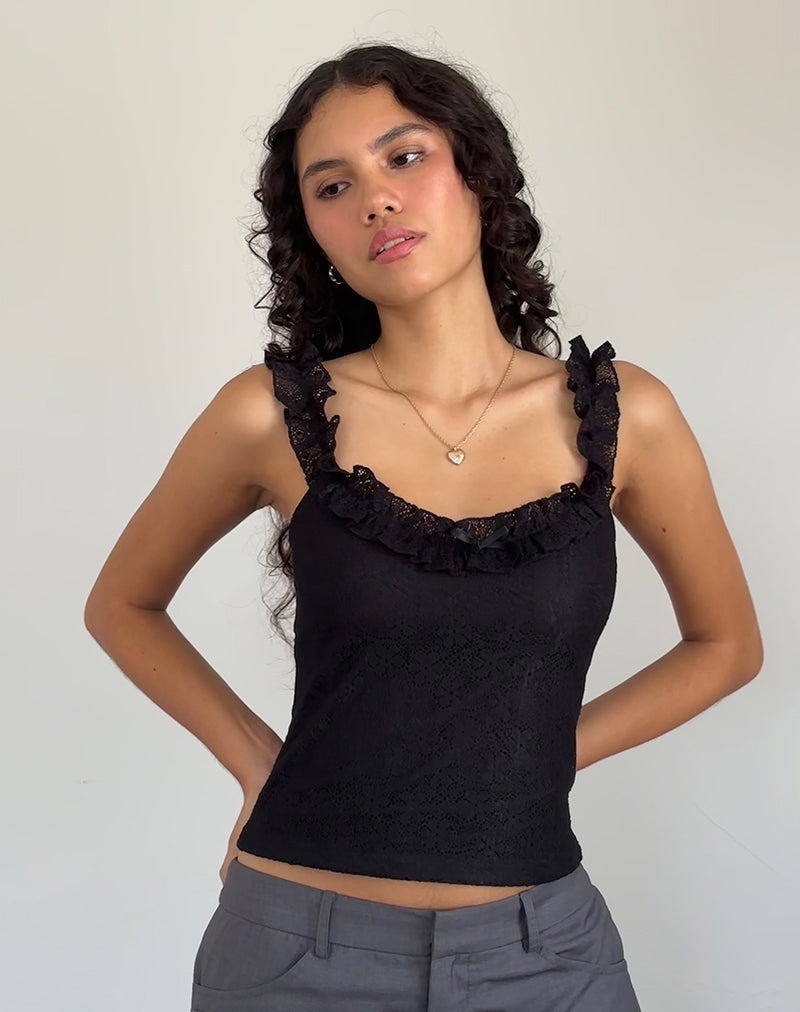 Imagen de Roberta Frill Edge Top in Lace Negro