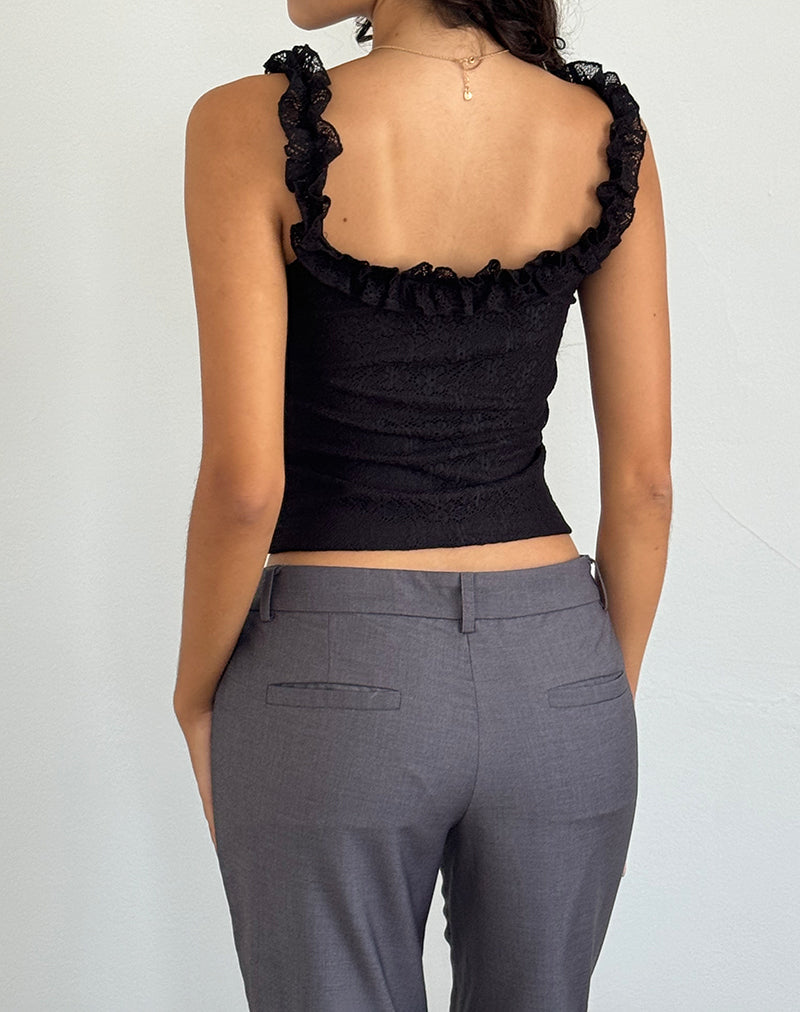 Imagen de Roberta Frill Edge Top in Lace Negro