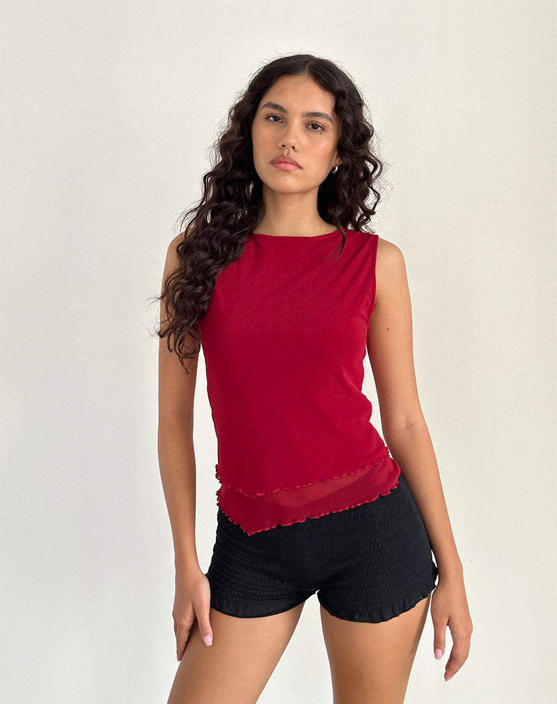 imagen de Rochie Asymmetric Top in Mesh Cherry