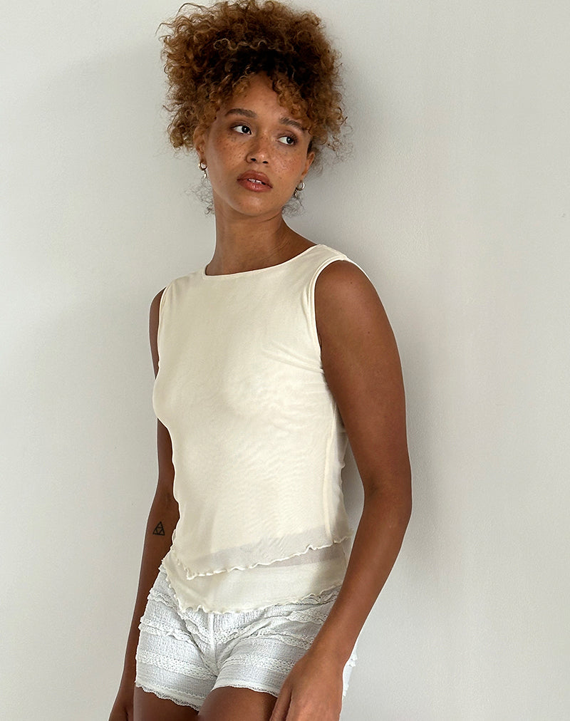 Rochie Top Asimétrico en Malla Crema