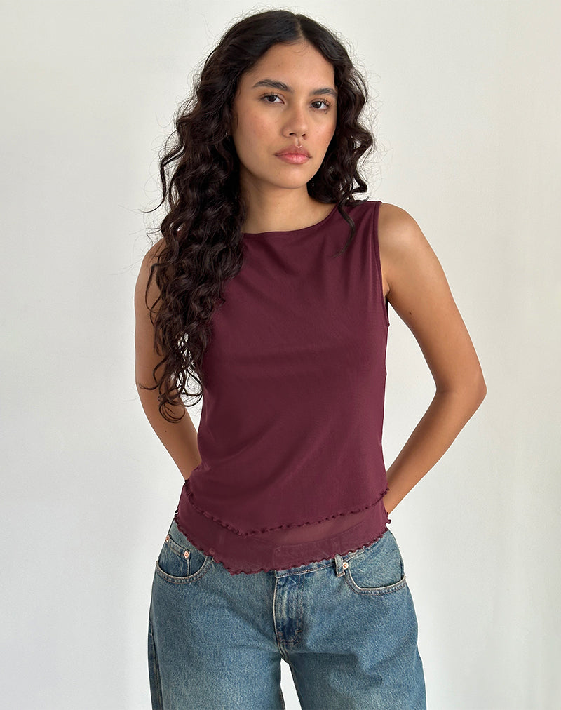 Imagen de Rochie Top asimétrico de malla Granate