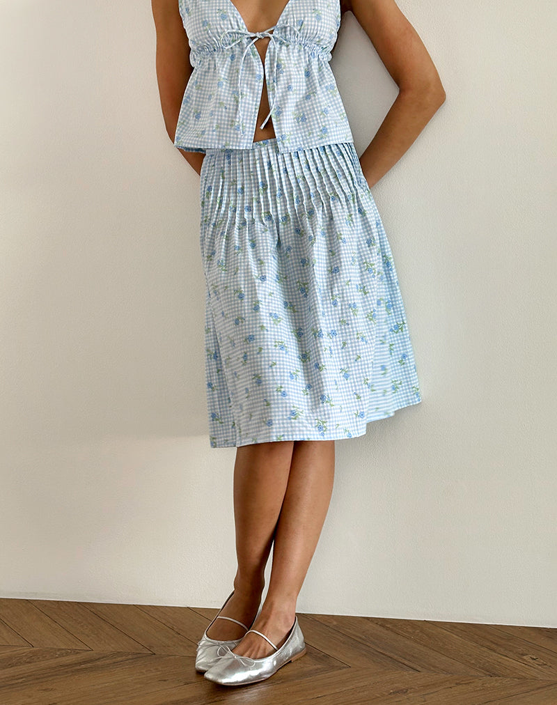 imagen de Asada Midi Skirt in Blue Flower Gingham