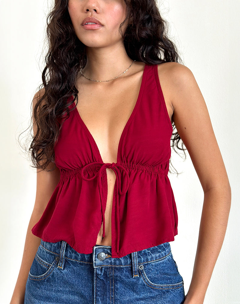 Top Rolia Tie Front Rojo Adrenalina