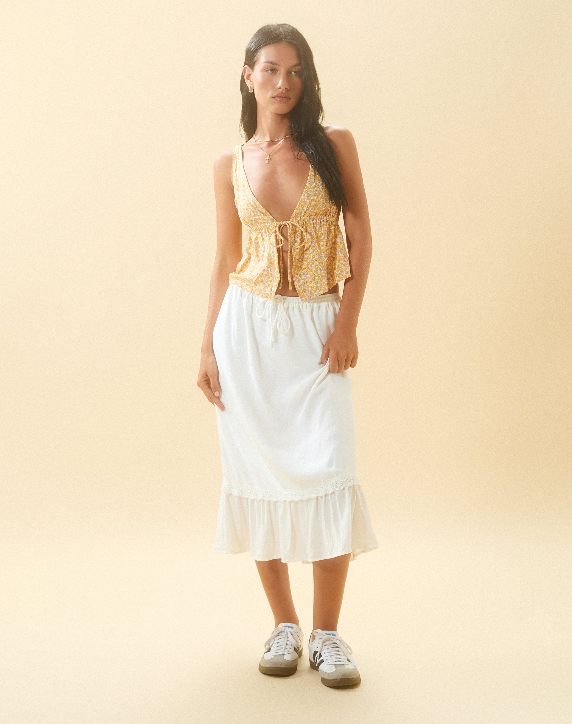 Imagen de Kokies Frill Hem Midi Skirt in White