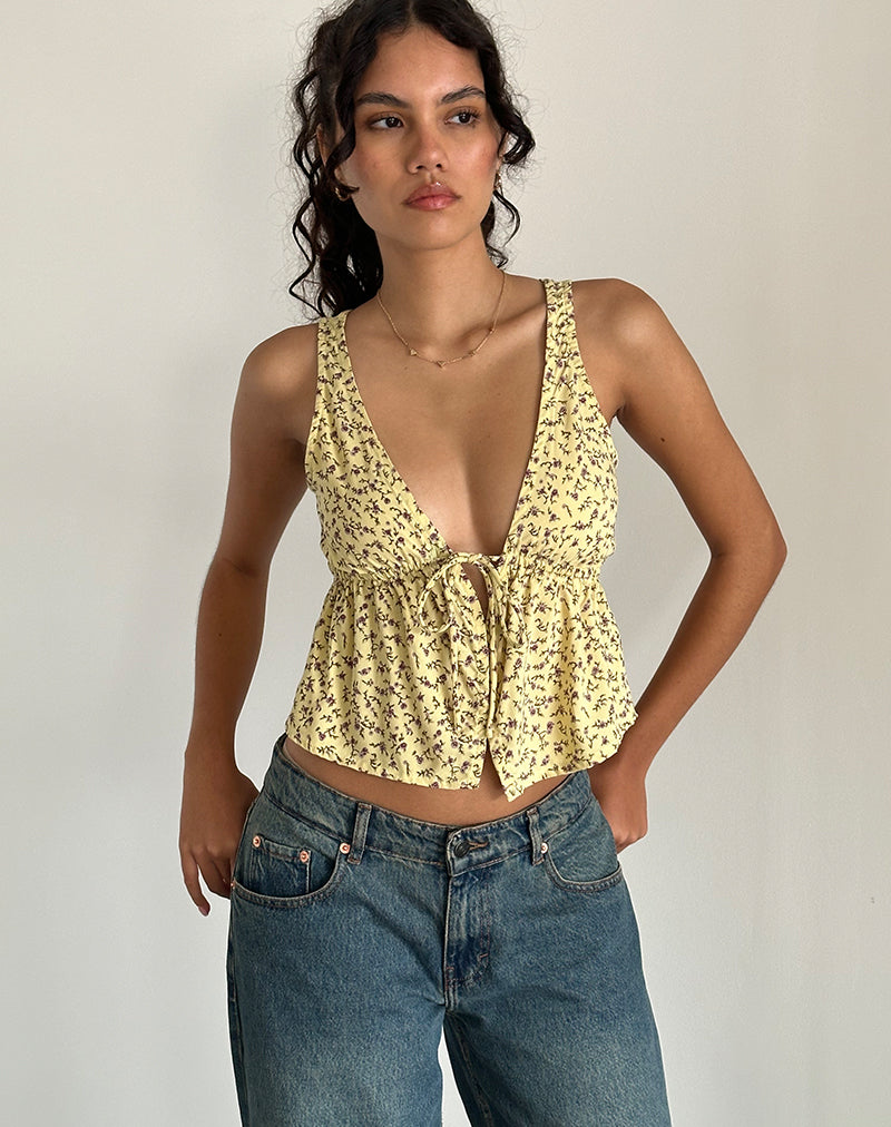 Rolia Tie Front Top en Flowing Flower Yellow
