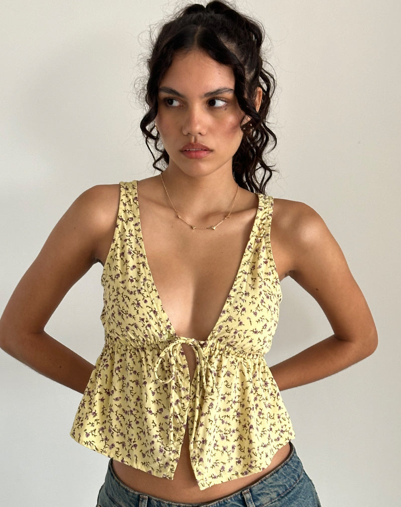 Imagen de Rolia Tie Front Top in Flowing Flower Yellow