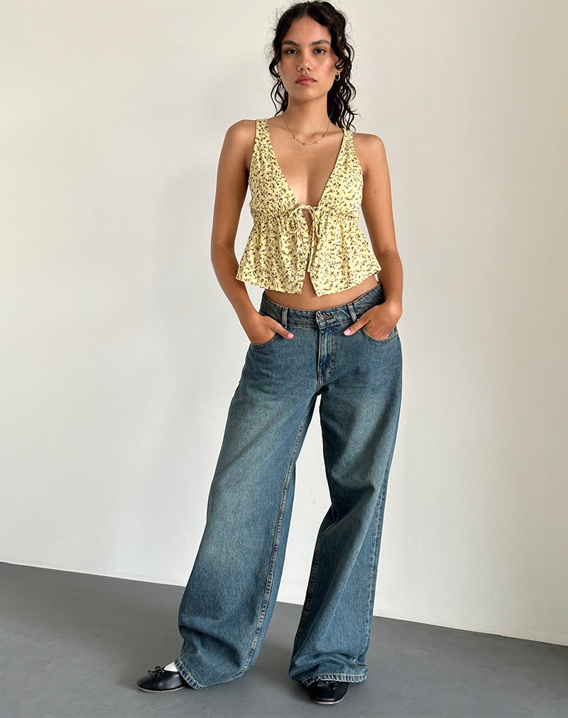 Rolia Tie Front Top en Flowing Flower Yellow