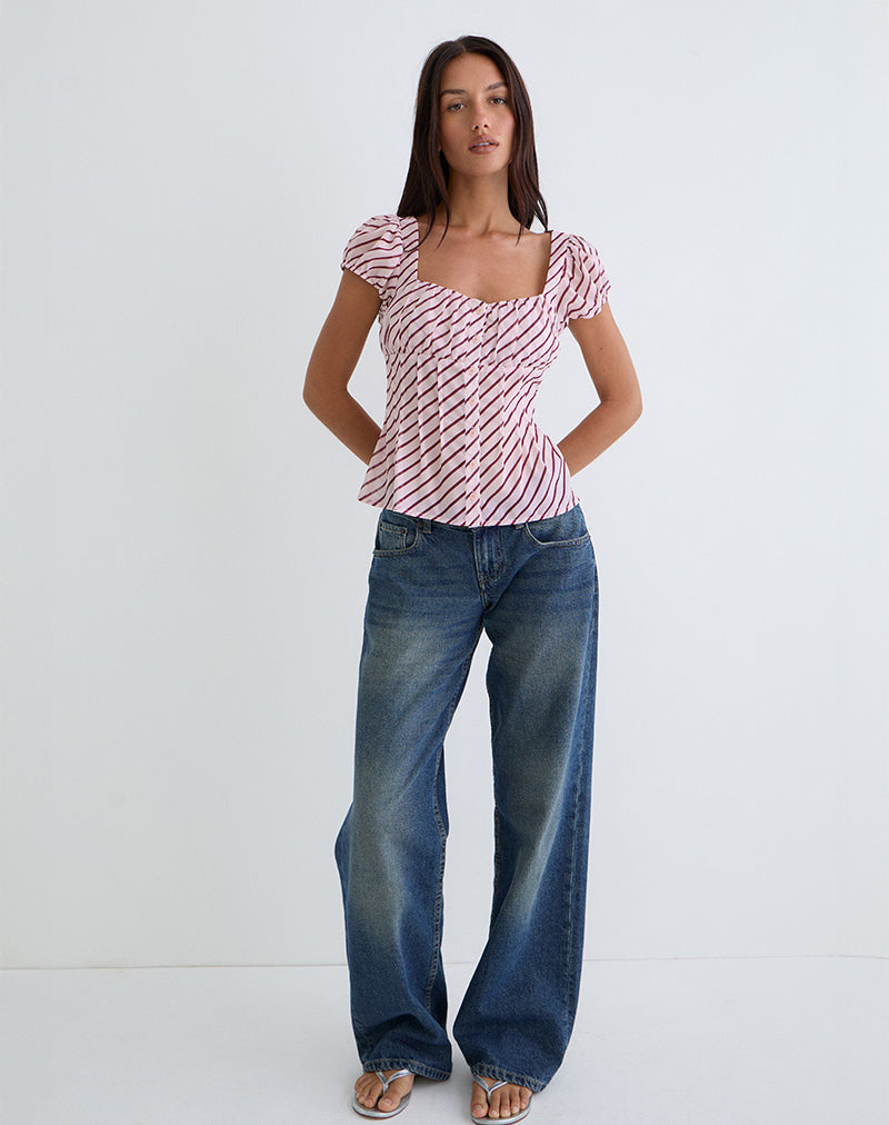 Blusa Rolina de gasa a rayas rosa y burdeos