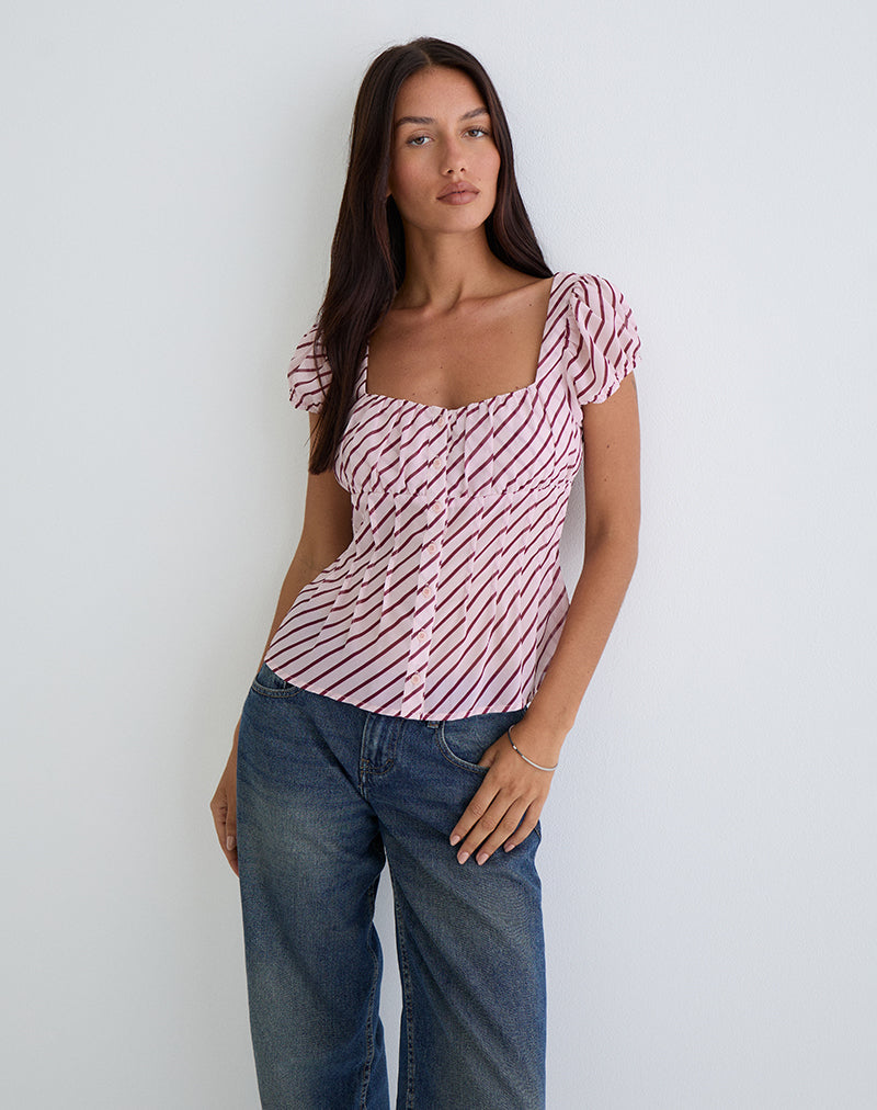 Imagen de Rolina Blusa de gasa a rayas rosa y burdeos