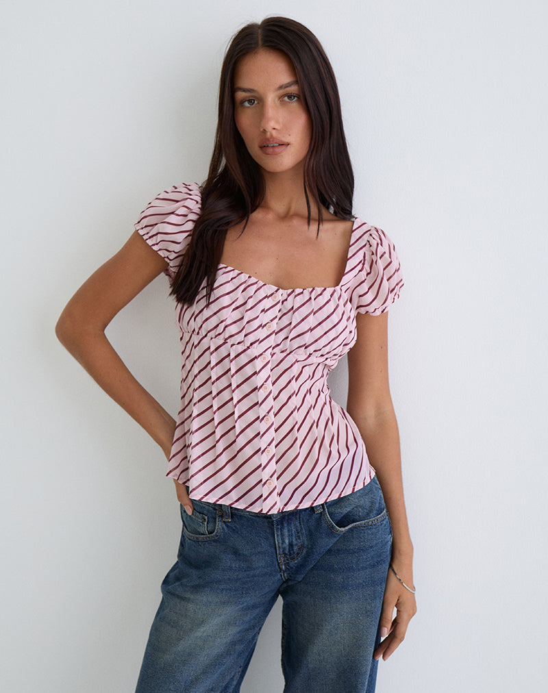 Blusa Rolina de gasa a rayas rosa y burdeos