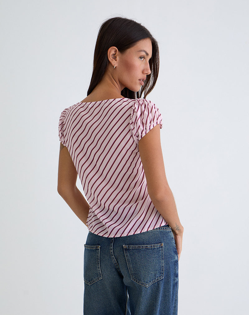 Imagen de Rolina Blusa de gasa a rayas rosa y burdeos